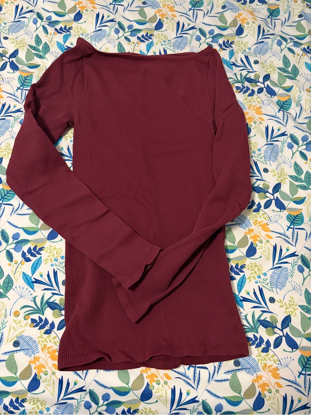 Free People Ribbed Long-Sleeve Top in Burgundy